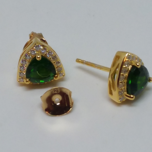 AAA Chrome Diopside & Moissenite Halo Stud Earrings in Gold over Silver - Picture 5 of 7